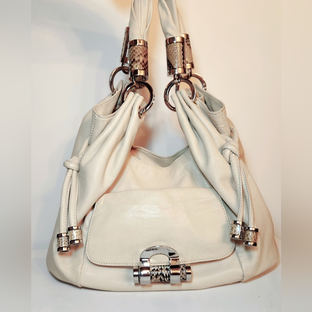 Michael Kors beige cream ivory Tonne Leather hobo purse with Palladium